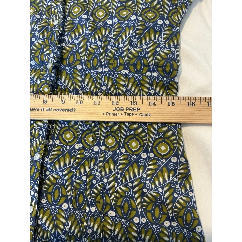 Banana Republic Blue Multi Floral Ruffled Neckline ‎ Pin-tucked Shirt XS